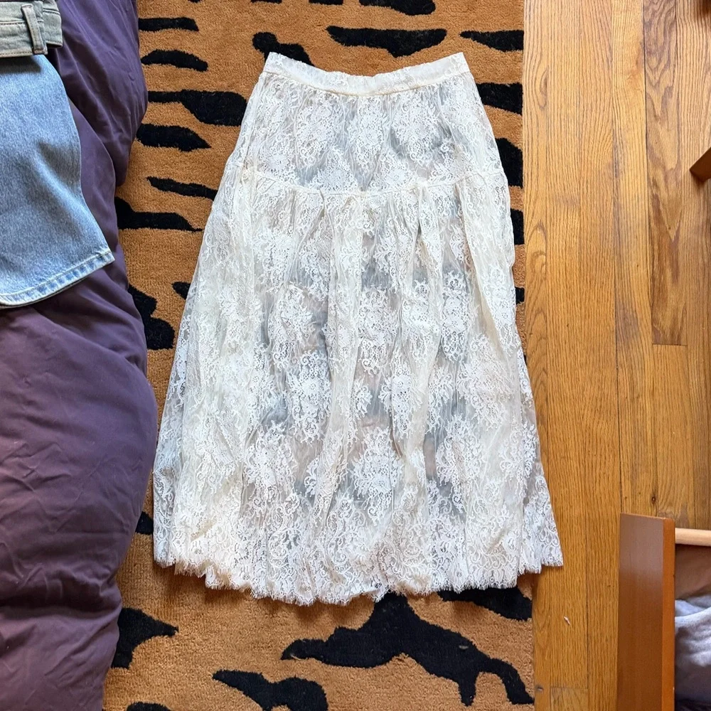 Doen sebastiane Ivory Lace Tiered Midi Skirt - Picture 3 of 3